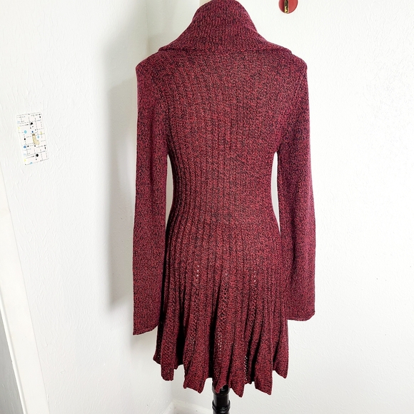 By Design Burgundy Open-Front Long Sweater with Loophole @ Waist, Size Medium - Picture 7 of 9